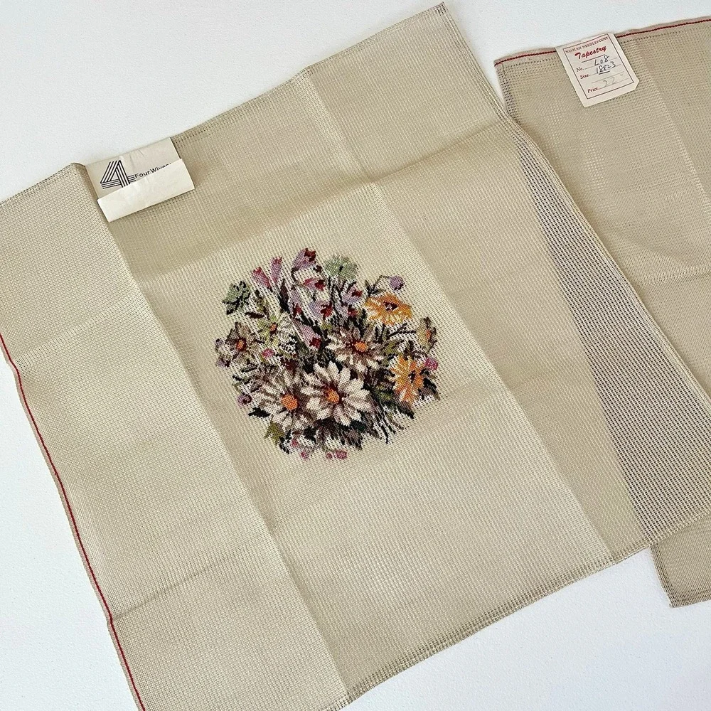 Antique Lot 3 Pieces Wool Needlepoint Tapestry flowers Four Wives unframed roses